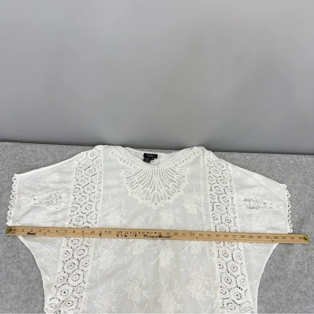 PAPILLON White Embroidered Batwing Sleeve Blouse w Crochet Detailing sz M - Picture 8 of 10